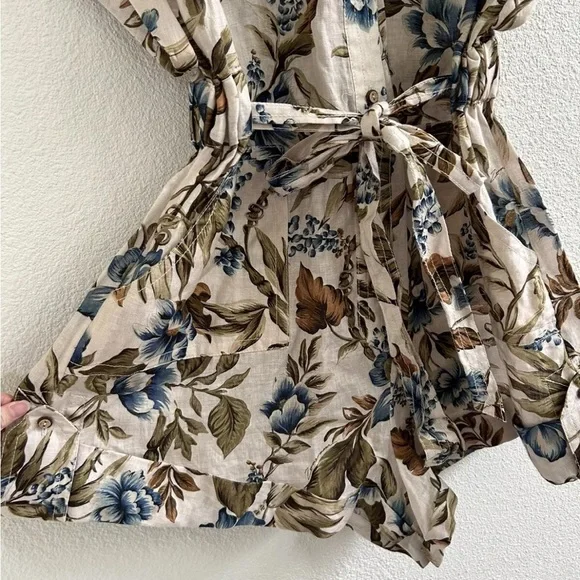 Zimmermann Aliane Floral Belted Linen Romper NWT - Picture 3 of 7